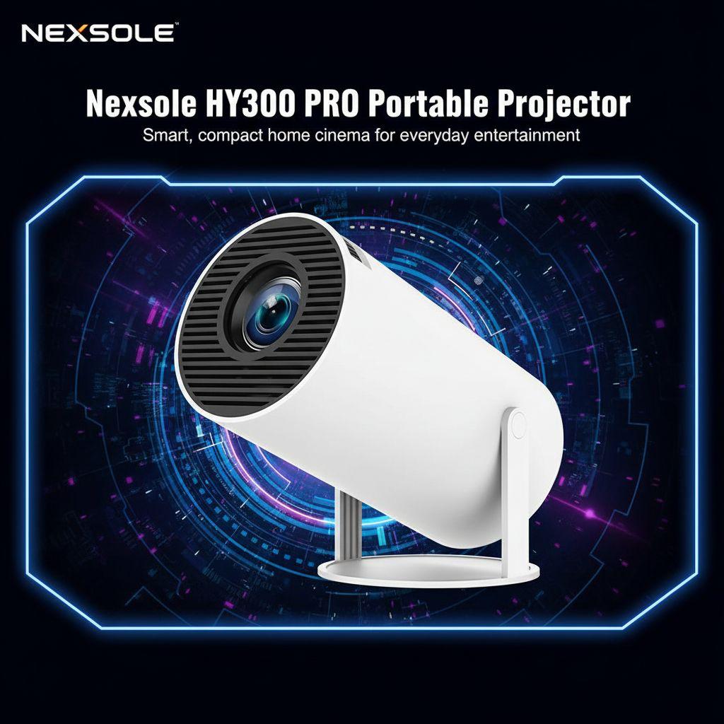 Nexsole HY300 PRO Portable Projector - 4K Support, Smart Android Home Cinema, 180° Rotatable Design