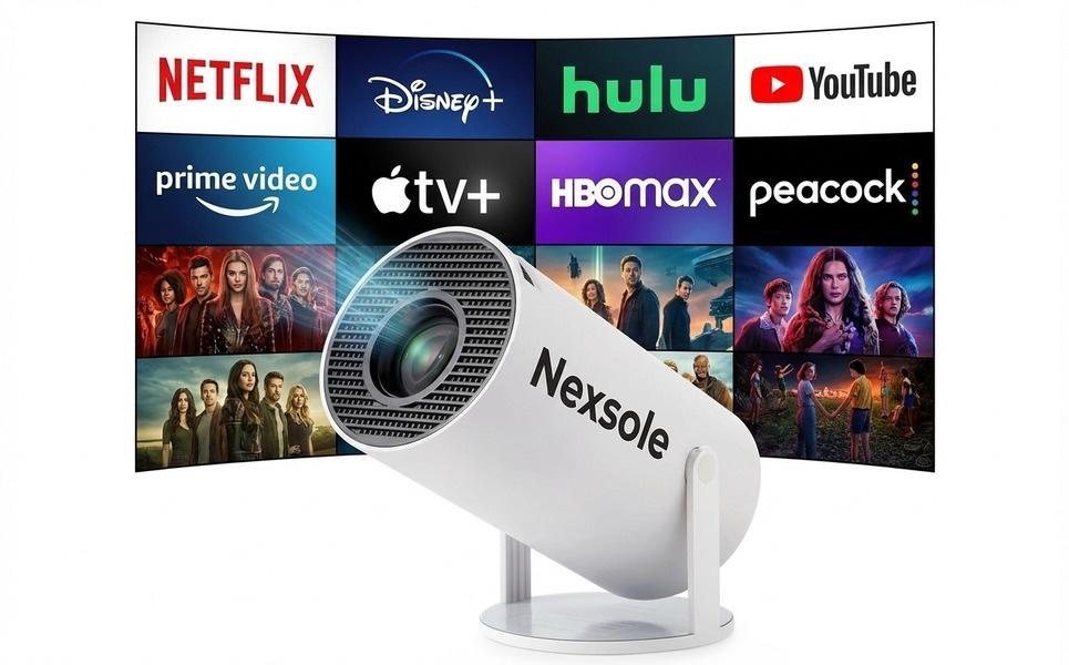 Nexsole HY300 PRO Portable Projector - 4K Support, Smart Android Home Cinema, 180° Rotatable Design