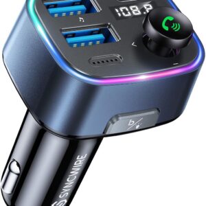 SYNCWIRE Bluetooth 5.4 FM Transmitter for Car, 48W(PD 36W & 12W) USB Charger Car Adapter Wireless Radio Receiver, LED Display, Hands-Free Calls, Support 64GB USB Drive, Blue