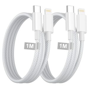 USB C to Lightning Cable 1M 2Pack,[MFi Certified] USB C to iPhone Cable Fast Charging & Syncing Braided Cord Apple Charger Wire Lead for iPhone 14 13 12 11 Pro Max X 8 7 6s Plus SE iPad,AirPods