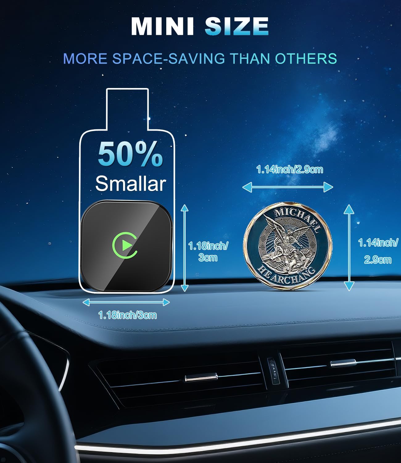 2025 Wireless CarPlay Adapter for Apple, Upgrade Wired to Wireless, Mini USB-C/Type-C Design, Plug and Play, No Delay Bluetooth+WIFI Stable Connection Car Play for iPhone, with Web App and OTA Updates