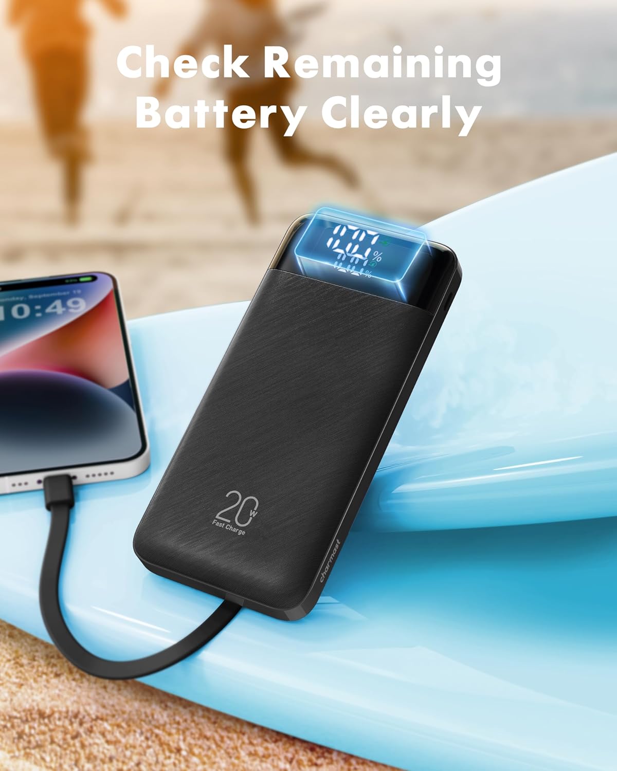 Charmast 20000mAh Power Bank with 4 Built-in Cables, 22.5W Fast Charging Portable Charger for iPhone, Android, iPad, No Extra Cords Needed for Travel, Work, Emergency