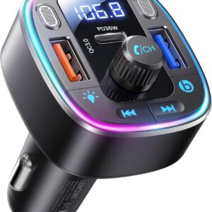 LENCENT FM Transmitter Car Bluetooth 5.4, 54W Car Bluetooth Adapter, Dual USB Ports Quick Charge (PD 36W & QC3.0), Music Adapter, Hands-Free Calls, Dual Microphones & USB Stick