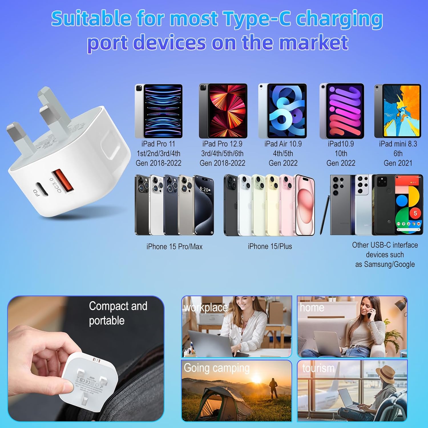 USB C Plug,20W USB C Fast Charger Plug, For iPhone Charger Adaptor UK Compatible with iPhone 16/15/14/14 Plus/14 Pro/14 Pro Max/13 12 11 X XR XS SE/Pad-1Pack