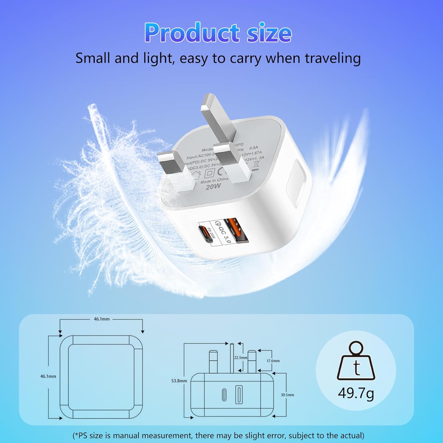 USB C Plug,20W USB C Fast Charger Plug, For iPhone Charger Adaptor UK Compatible with iPhone 16/15/14/14 Plus/14 Pro/14 Pro Max/13 12 11 X XR XS SE/Pad-1Pack