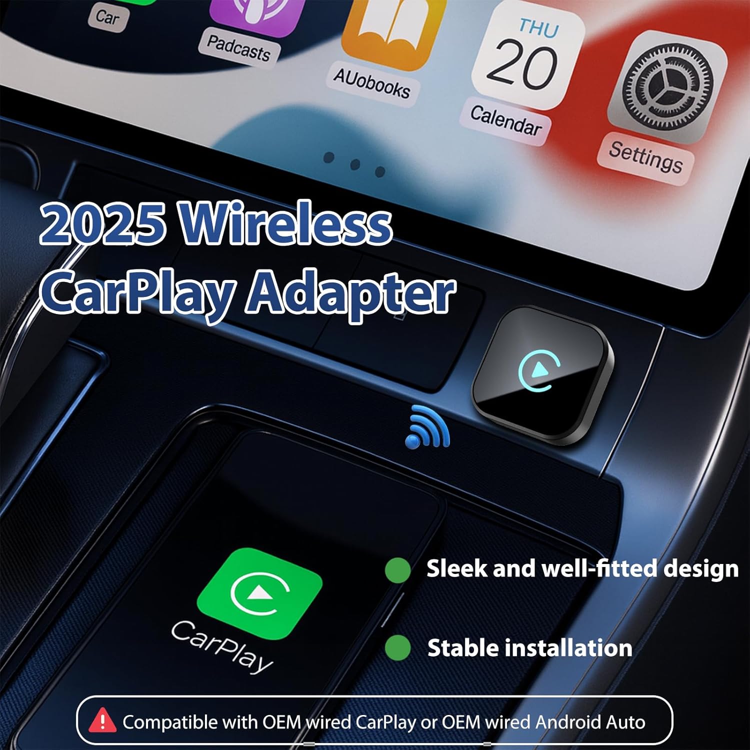 2 in 1 Wireless CarPlay & Android Auto Adapter – Mini Plug & Play USB Dongle, Compatible with Cars from 2016+, Stable Connection, Ultra-Compact Design (Square)