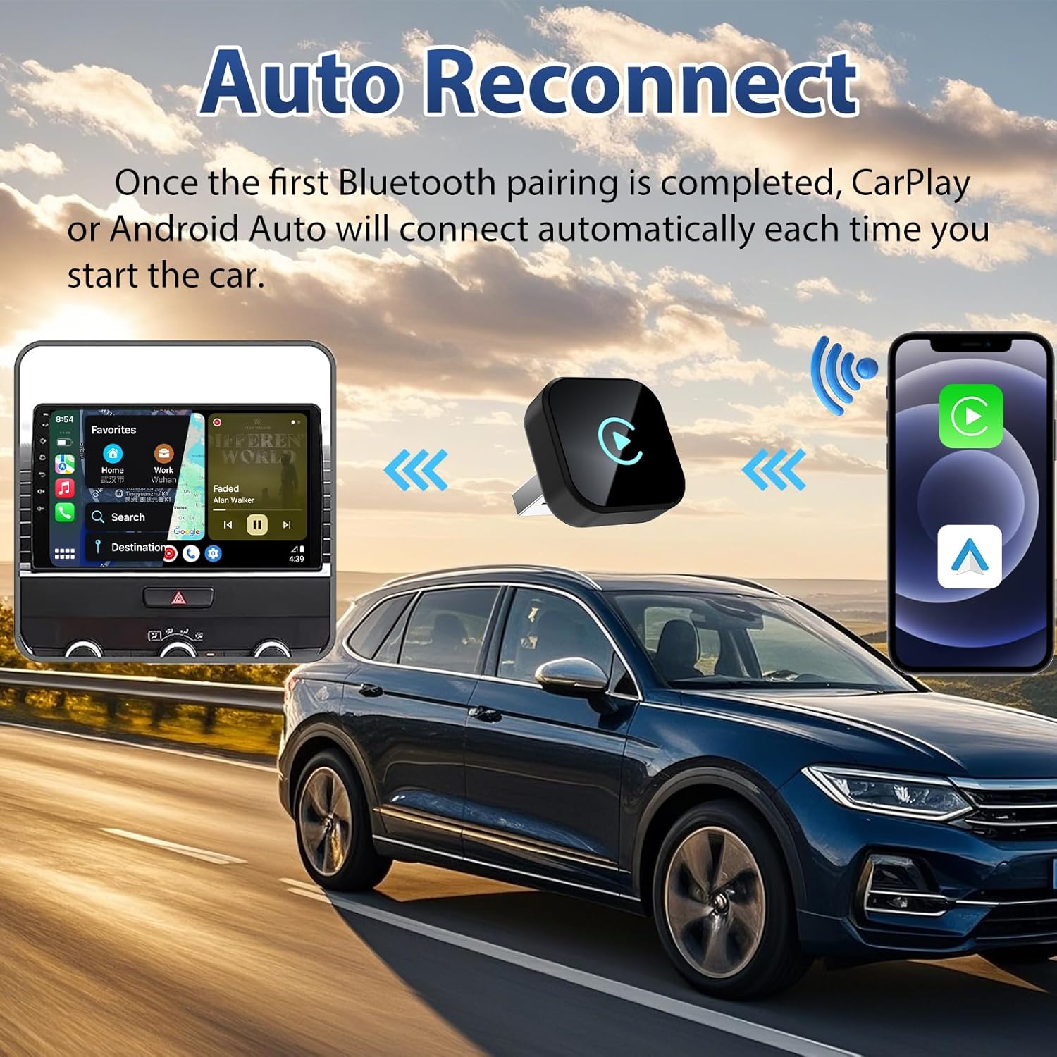 2 in 1 Wireless CarPlay & Android Auto Adapter – Mini Plug & Play USB Dongle, Compatible with Cars from 2016+, Stable Connection, Ultra-Compact Design (Square)