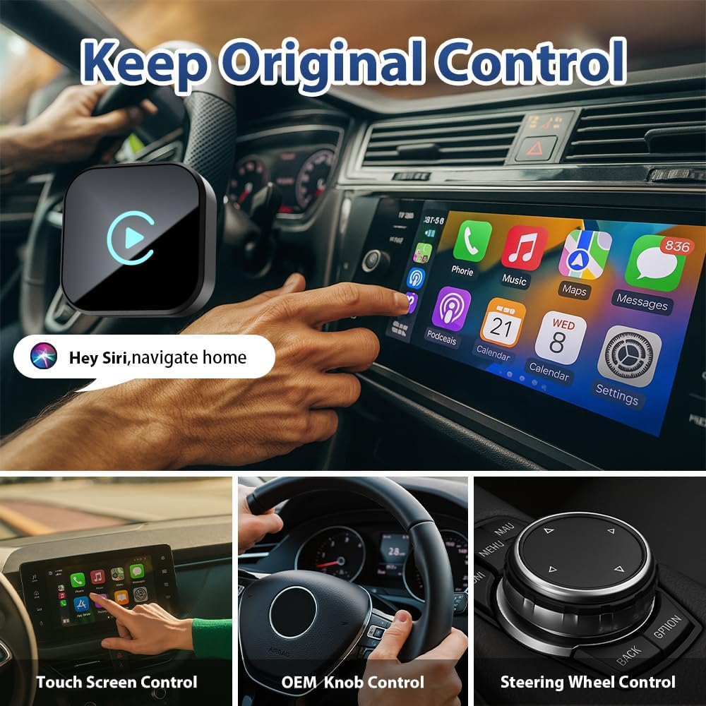 2 in 1 Wireless CarPlay & Android Auto Adapter – Mini Plug & Play USB Dongle, Compatible with Cars from 2016+, Stable Connection, Ultra-Compact Design (Square)
