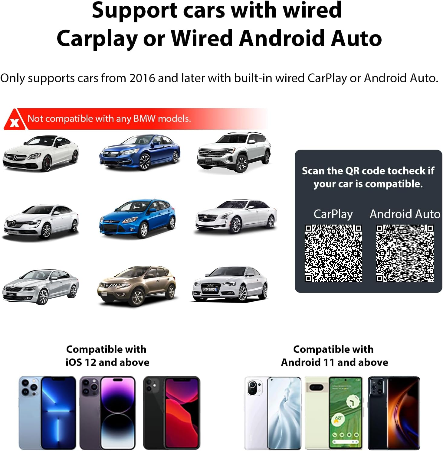 2 in 1 Wireless CarPlay & Android Auto Adapter – Mini Plug & Play USB Dongle, Compatible with Cars from 2016+, Stable Connection, Ultra-Compact Design (Square)